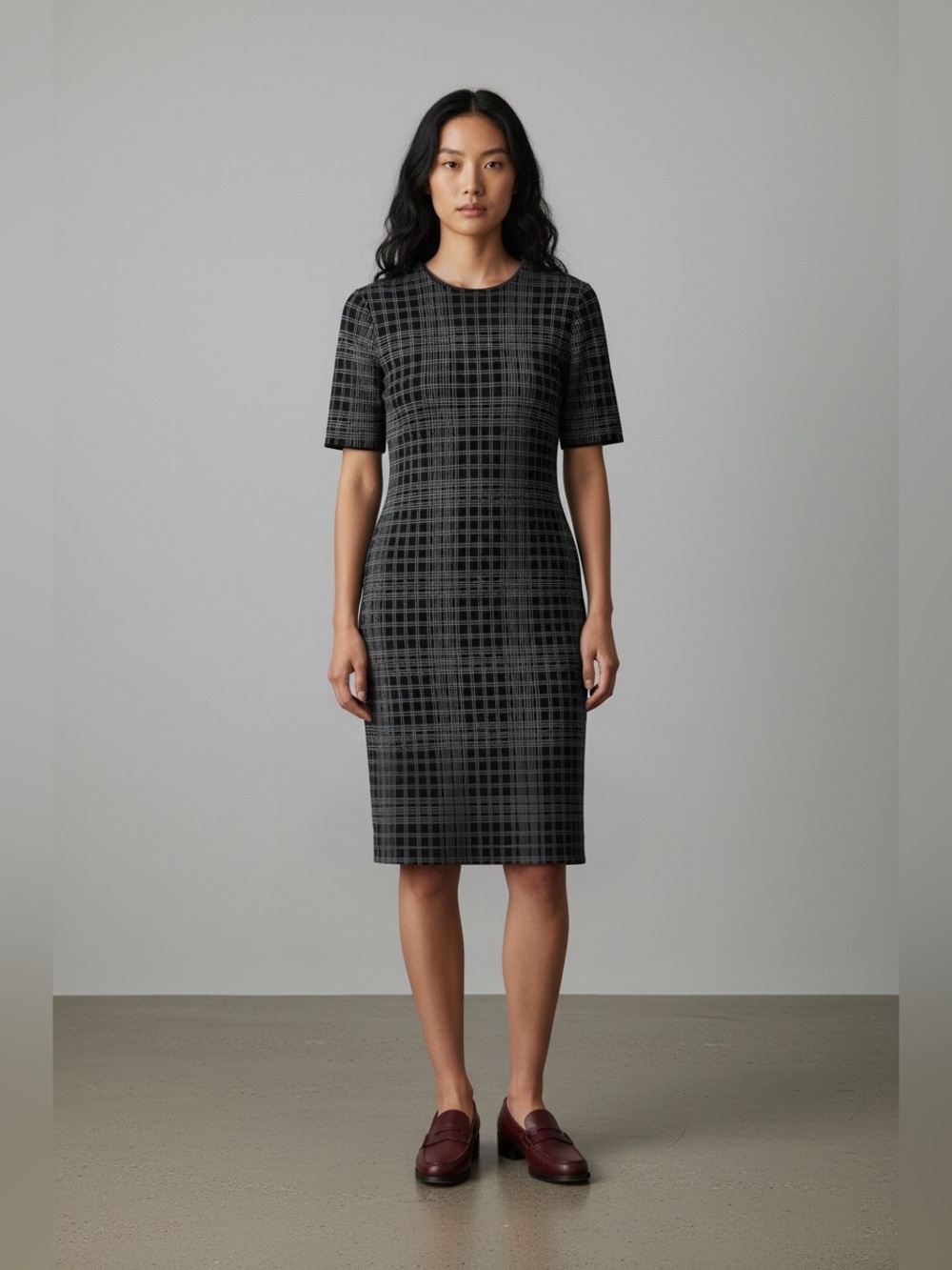 Theory Rijik Black Plaid white stripe Dress 4 academia old money quiet luxury